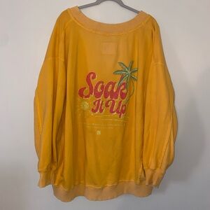 “Soak It Up” Orange V-Neck Sweatshirt American Eagle Size XL